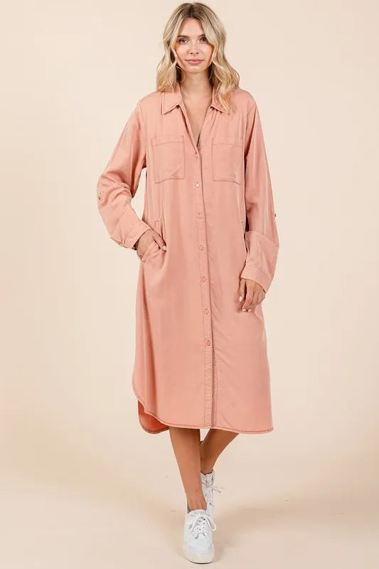 Mittoshop Button Down Long Sleeve Shirt Dress - cas7m