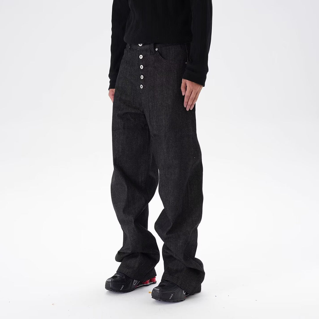 American Vintage Men's Curved Knife Jeans - Black Denim Trousers - cas7m