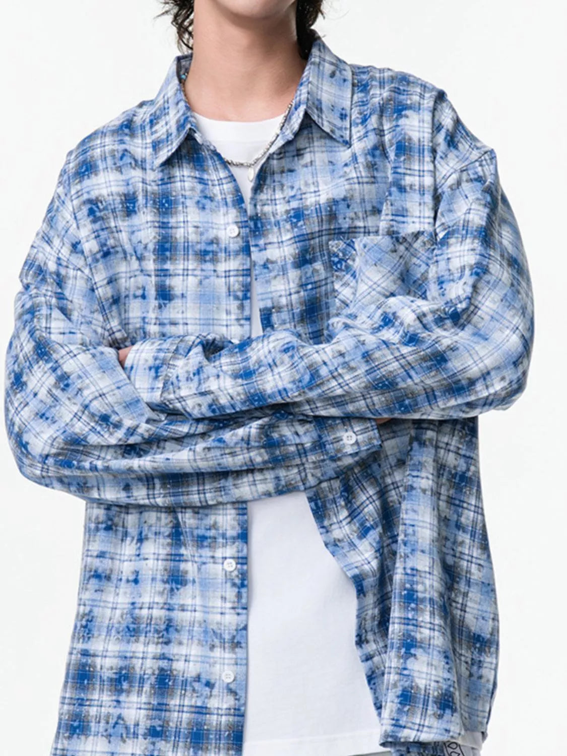 Men's Plus Size Plaid Button Up Long Sleeve Shirt - cas7m