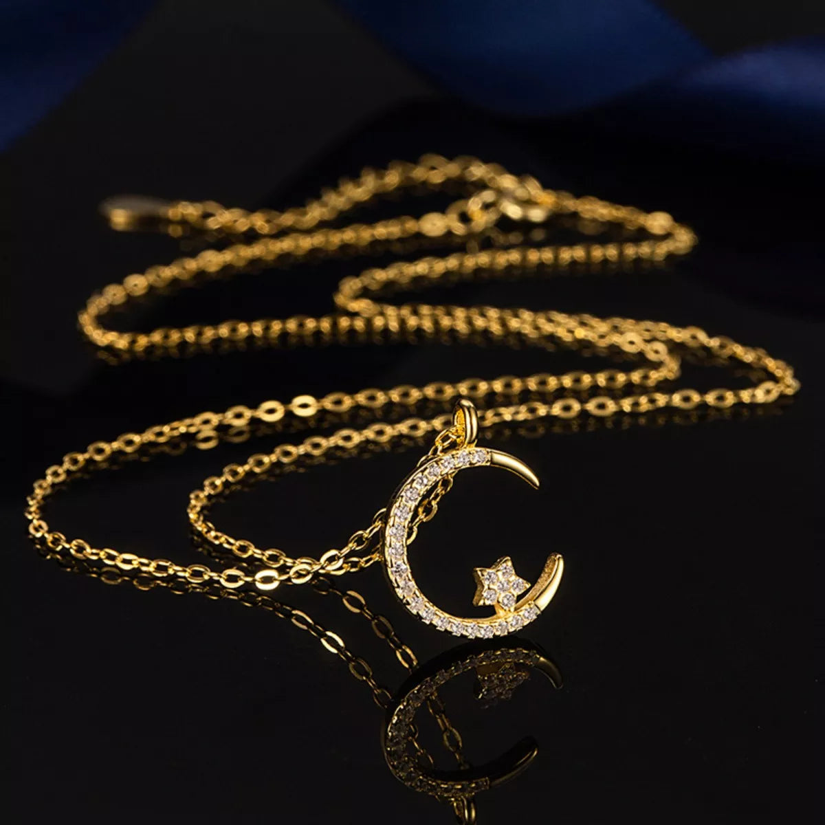 Crescent Moon Star Pendant Necklace - cas7m
