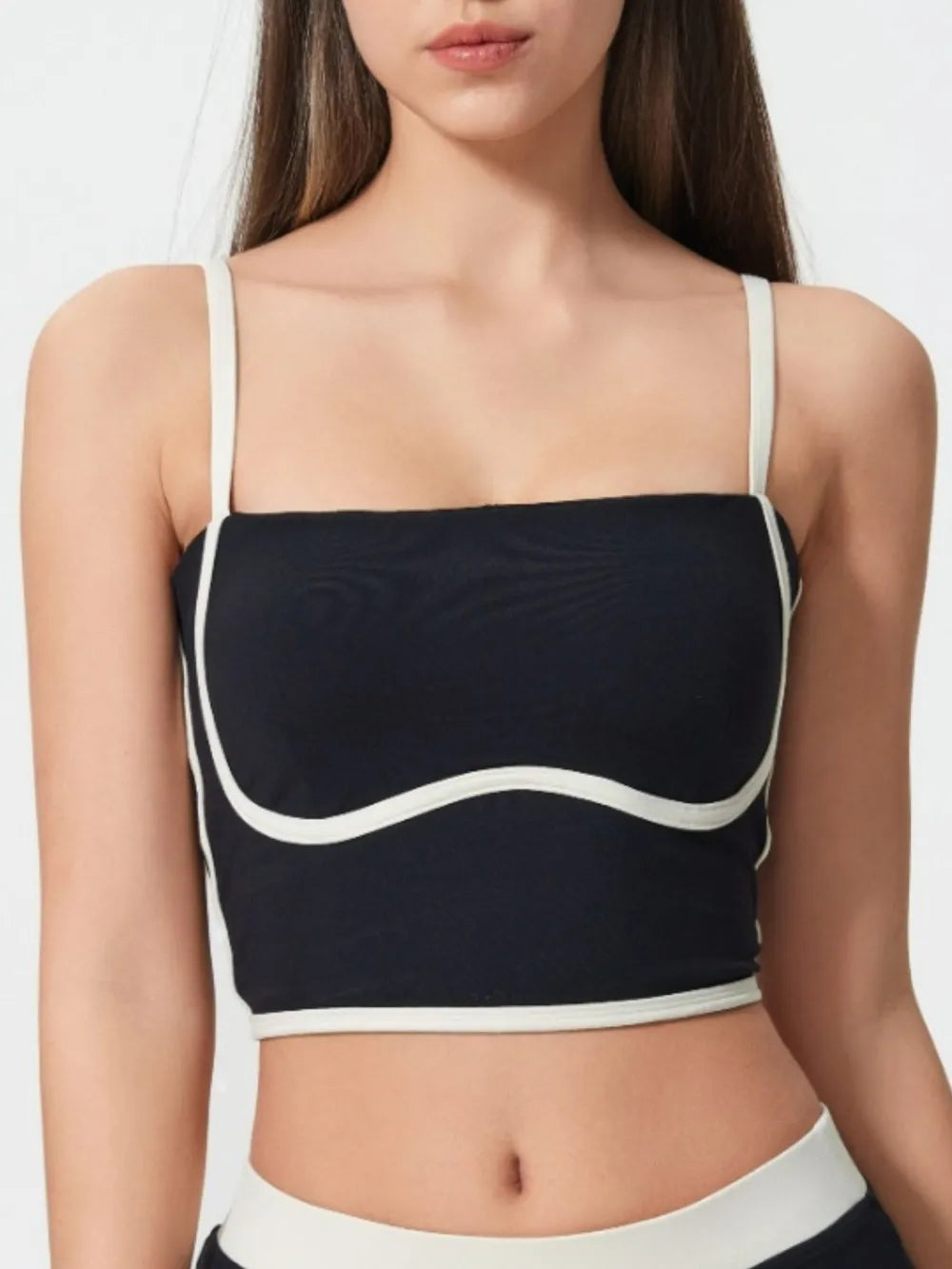 Millennia Contrast Trim Square Neck Active Cami with Detachable Chest Pads - cas7m