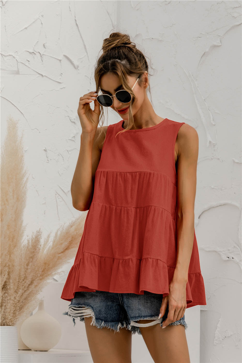 Round Neck Tiered Tank - cas7m