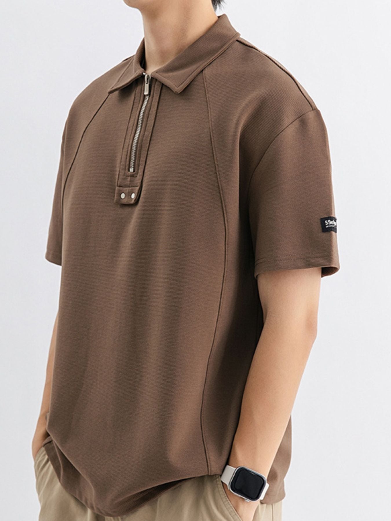 Men's Plus Size Zipper Short Sleeve Polo Shirt - cas7m