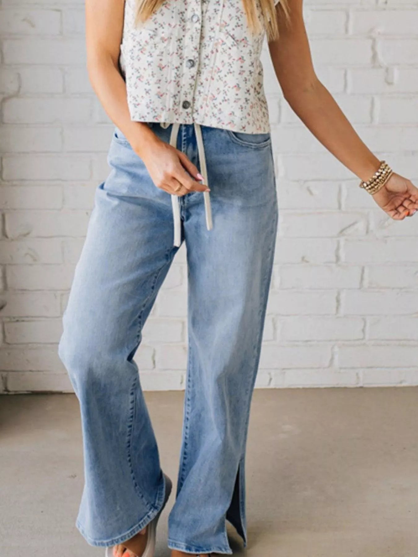 Slit Wide Leg Jeans - cas7m