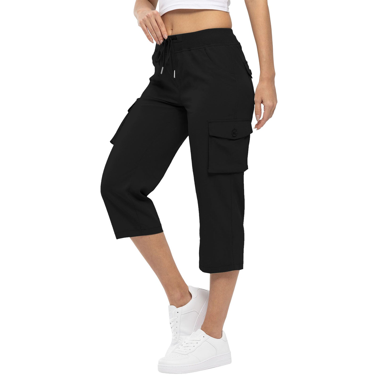 Women's High Waist Drawstring Pocket Loose Pants - cas7m