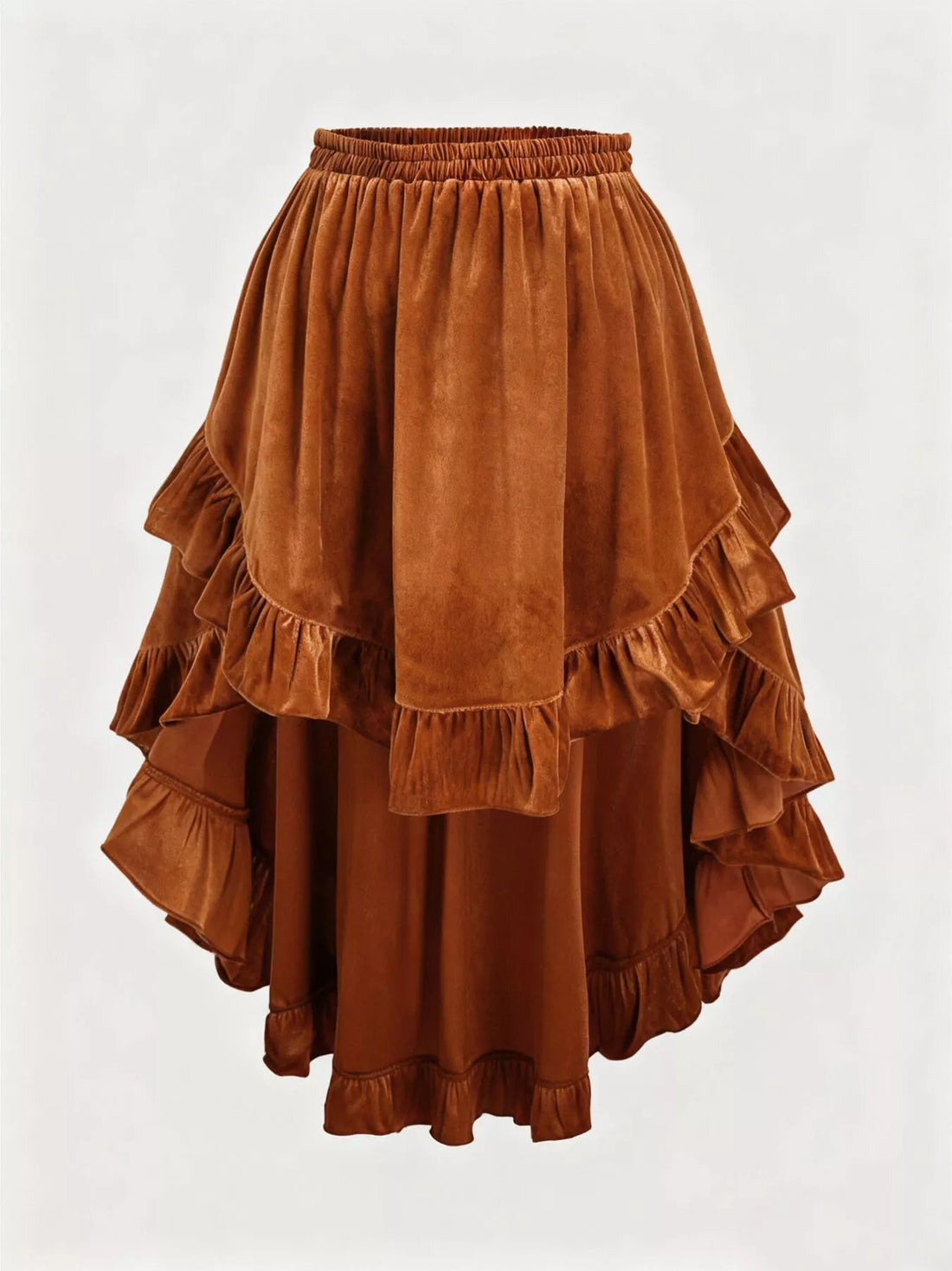 Plus Size Ruffled Velvet Elastic Waist Skirt - cas7m