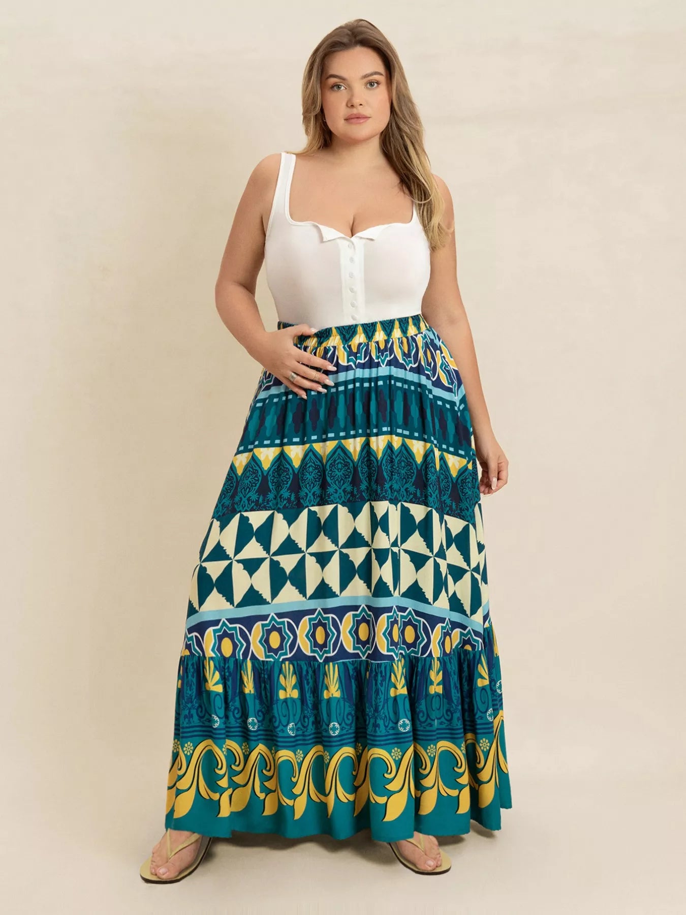 Plus Size Printed Maxi Skirt - cas7m