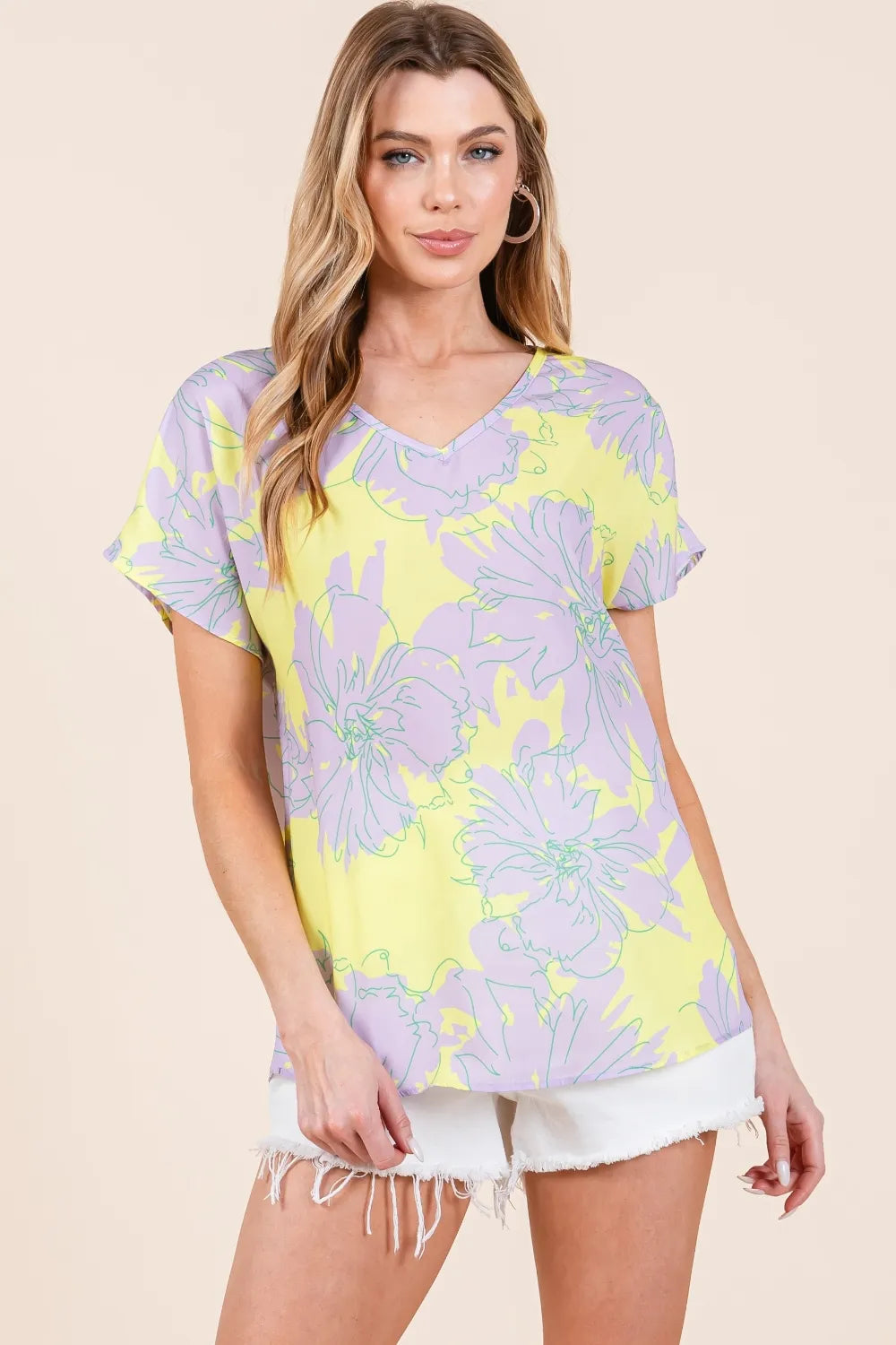 BOMBOM Floral Short Sleeve T-Shirt - cas7m