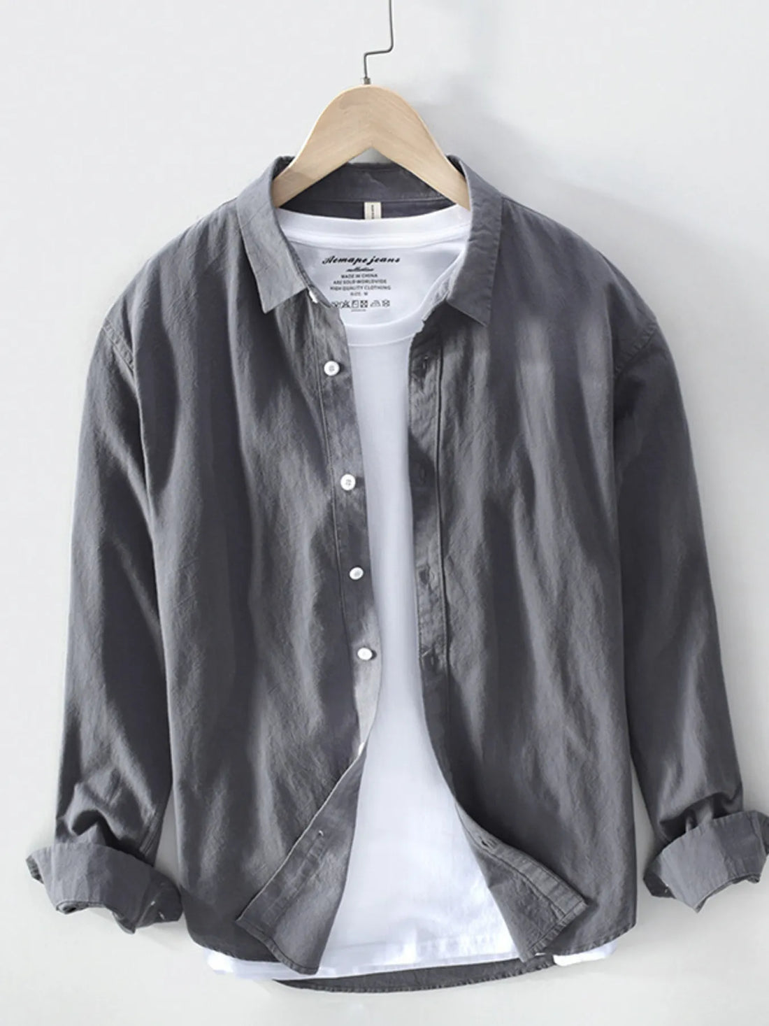 Men's Plus Size Long Sleeve Button-Up Shirt - cas7m