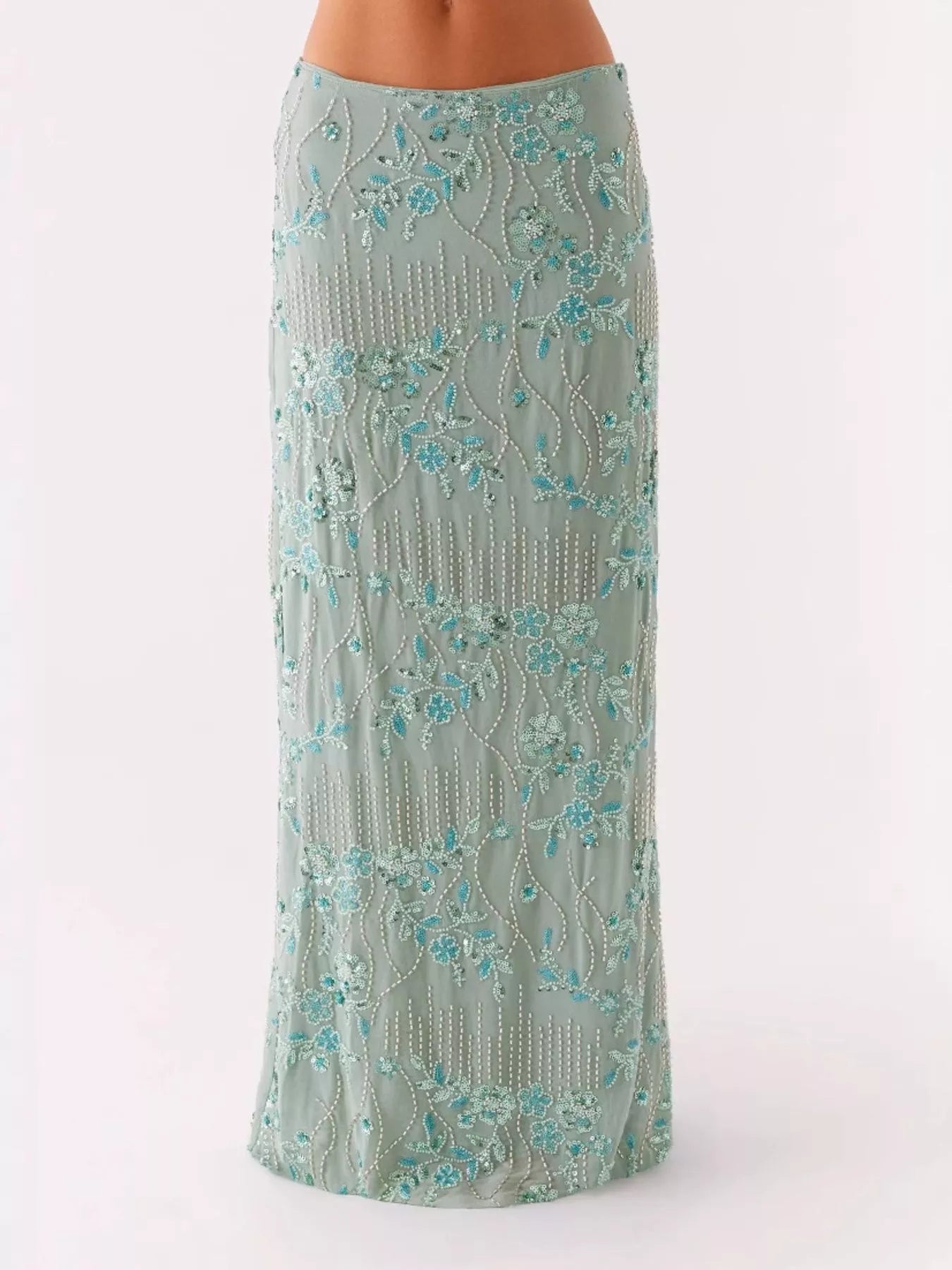 Sequin Embroidered Maxi Skirt - cas7m