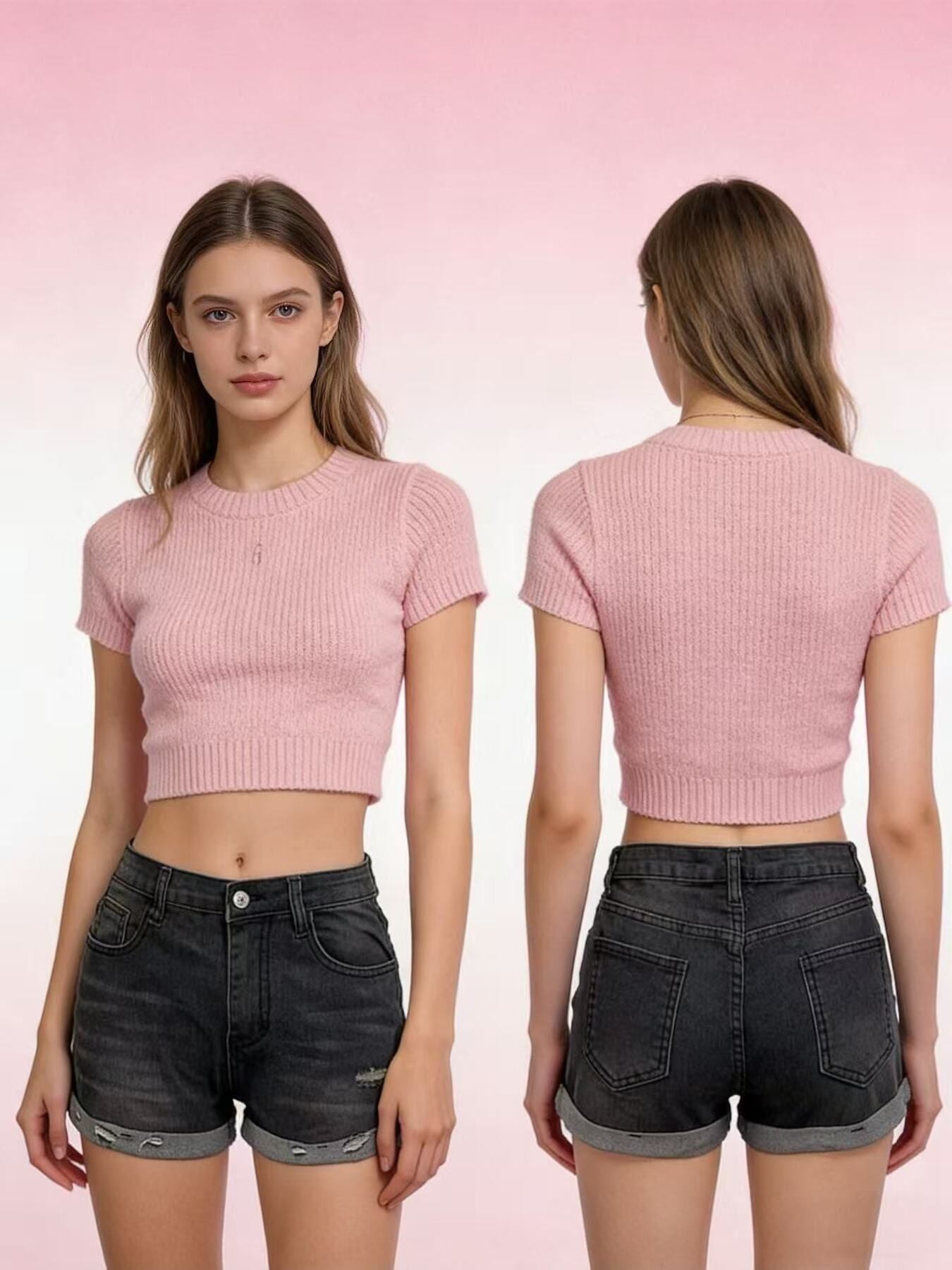 Distressed Denim Roll-Up Shorts - cas7m