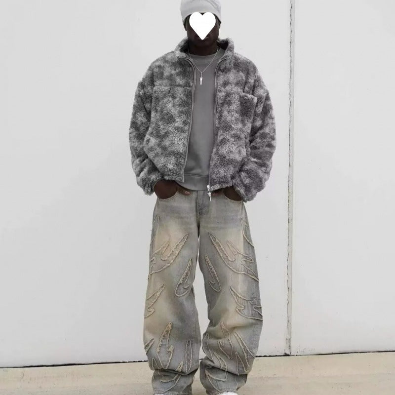 Loose Straight-leg Wide-leg Pants Mud Dyed Ripped Jeans For Men - cas7m