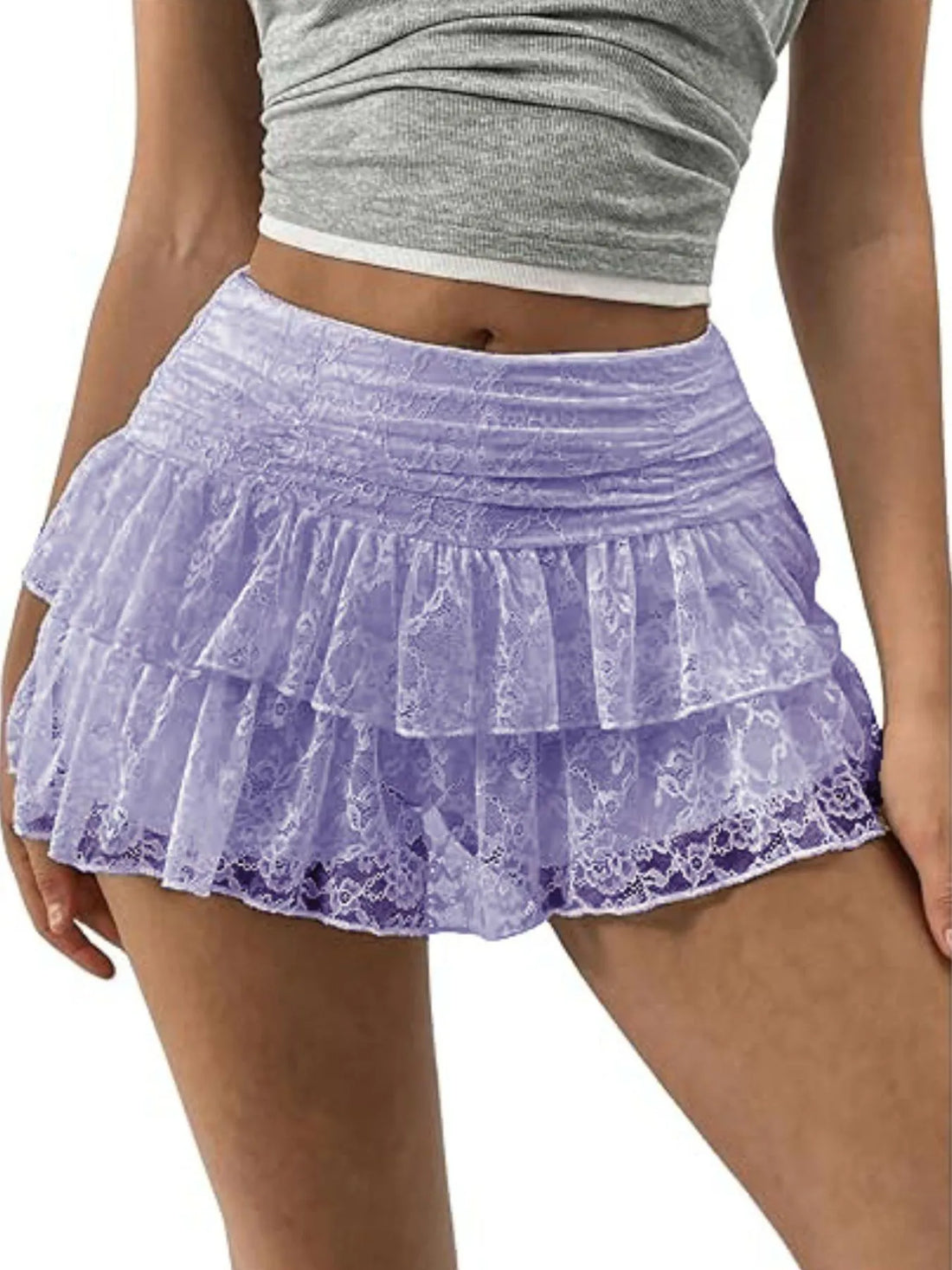 Lace Layered Mini Skirt - cas7m