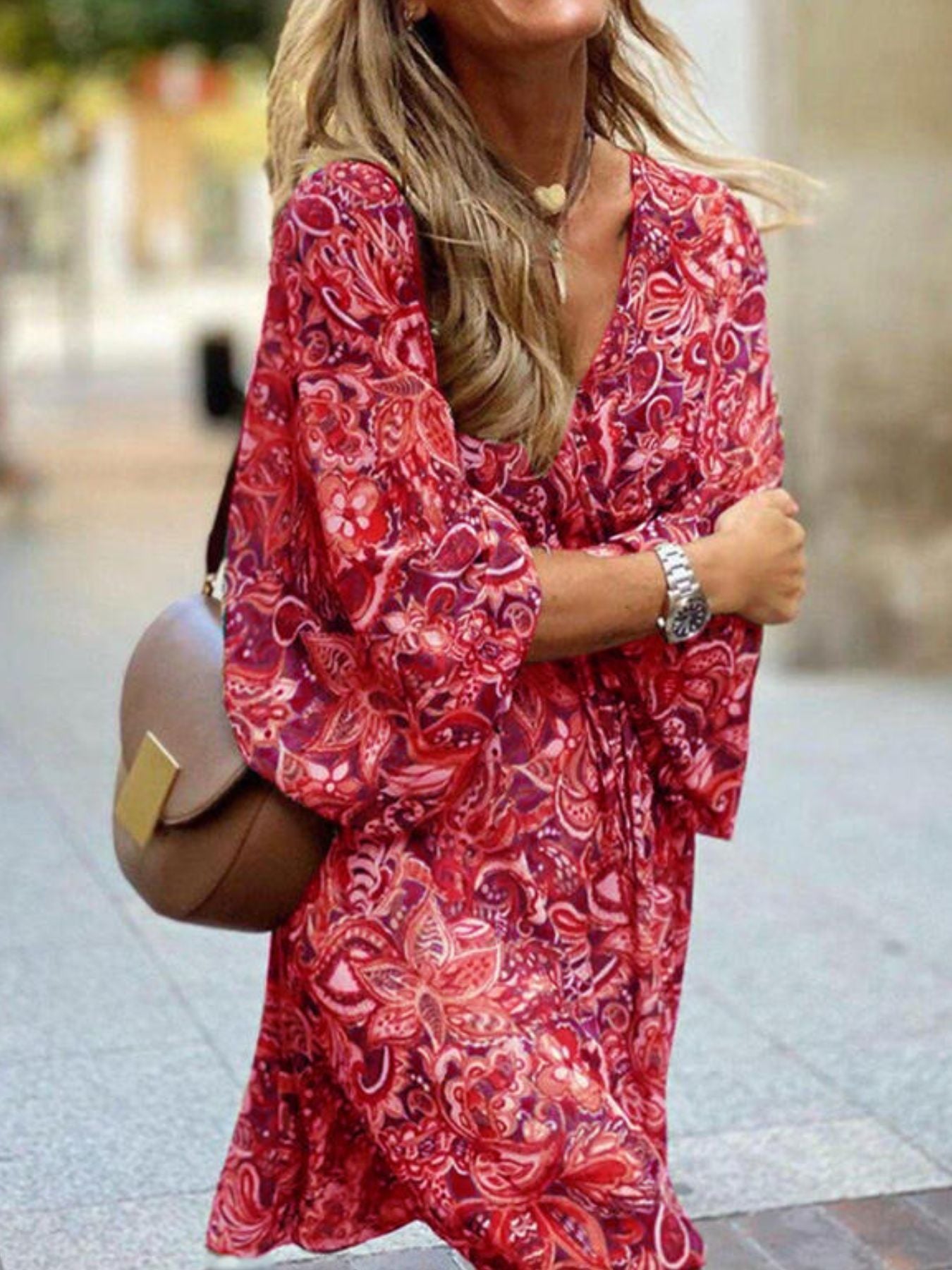 Paisley Print Balloon Sleeve Mini Dress - cas7m