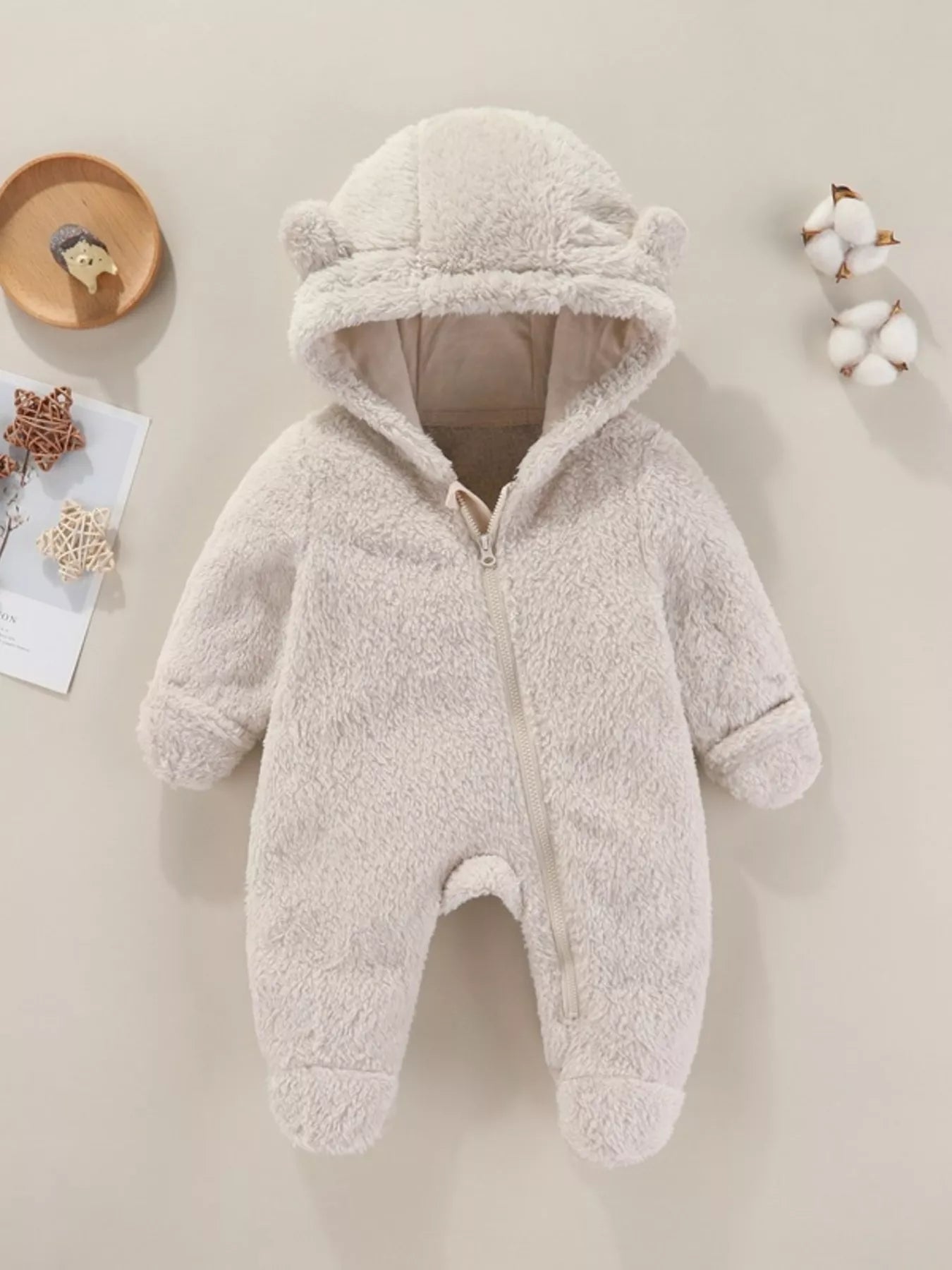 Children's Cozy Bear Hooded Fleece One-Piece - cas7m