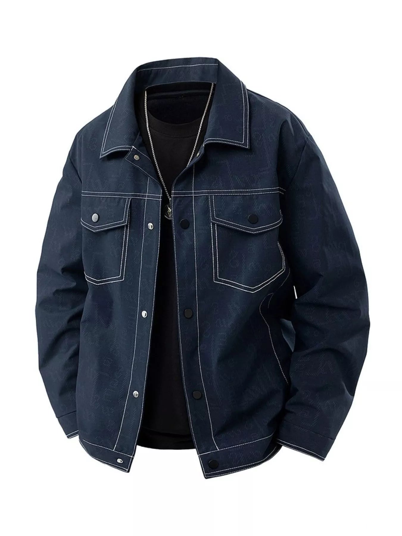 Men's Plus Size Snap Down Casual Denim Jacket - cas7m