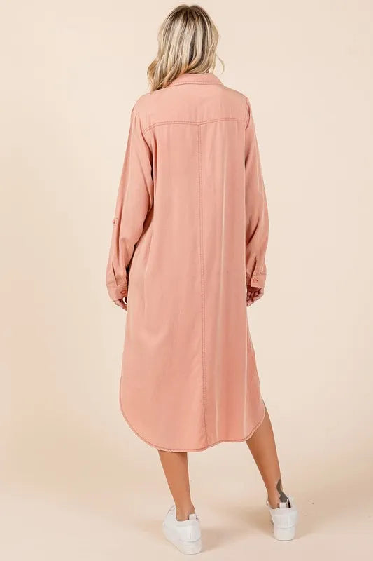 Mittoshop Button Down Long Sleeve Shirt Dress - cas7m