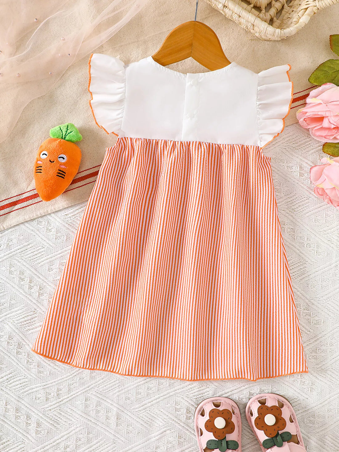Children's Embroidered Striped Dress - cas7m