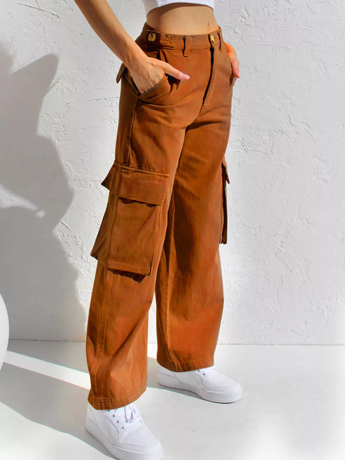 High-Waisted Wide Leg Cargo Jeans - cas7m
