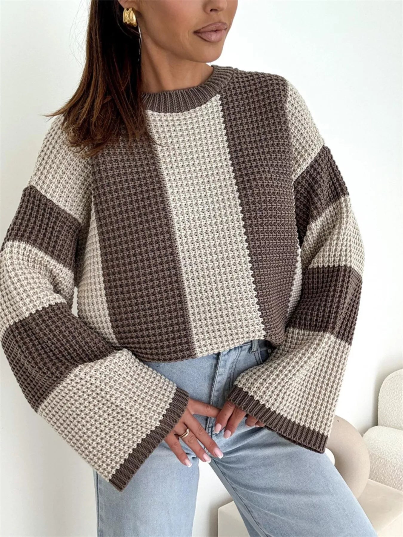 Color Block Long Sleeve Sweater - cas7m