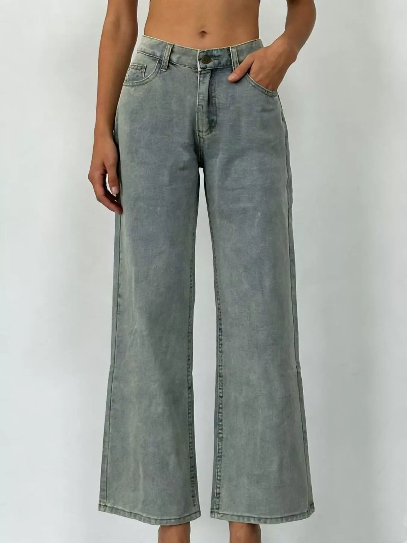 Wide Leg Washed Jeans - cas7m