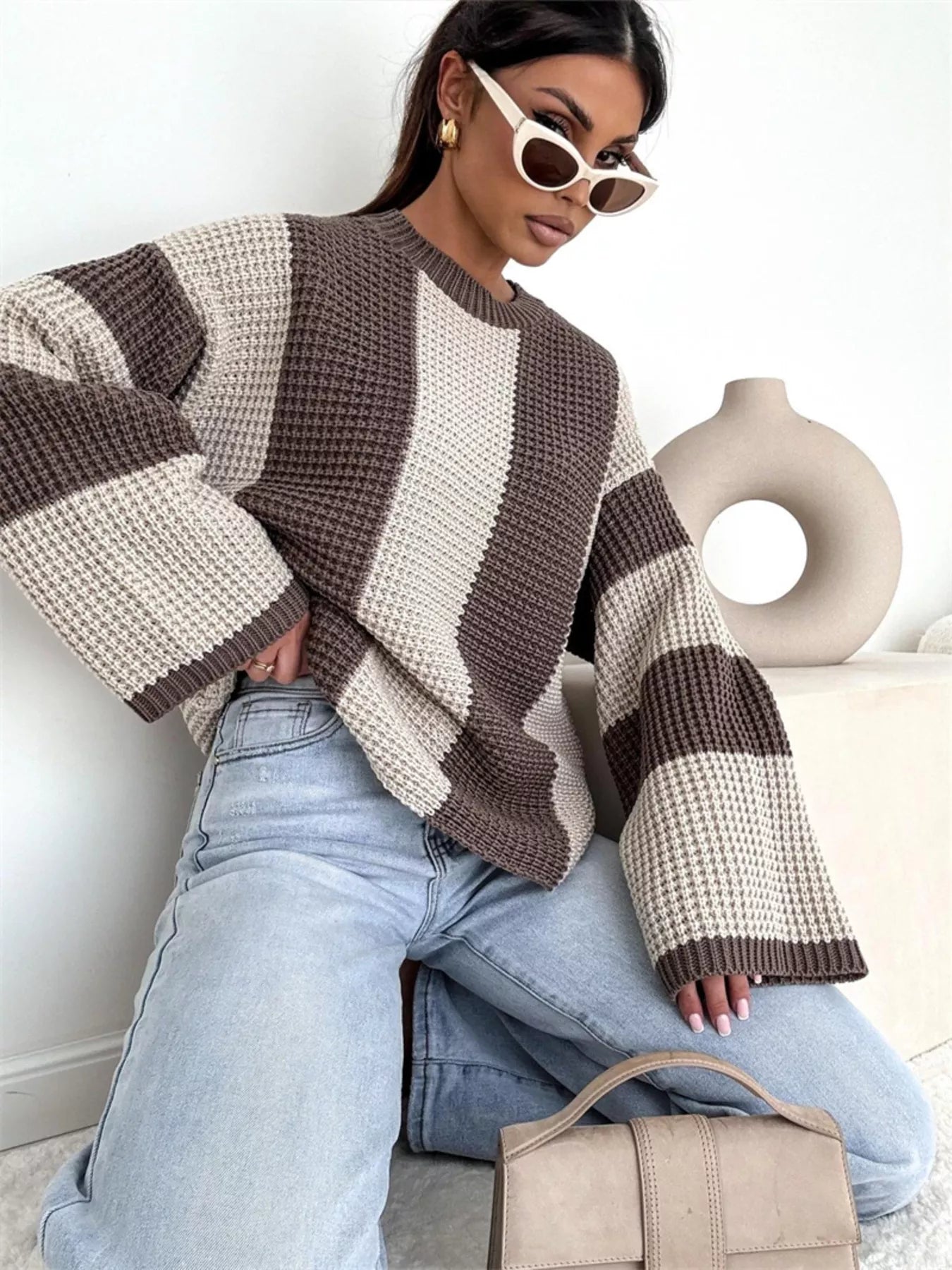 Color Block Long Sleeve Sweater - cas7m