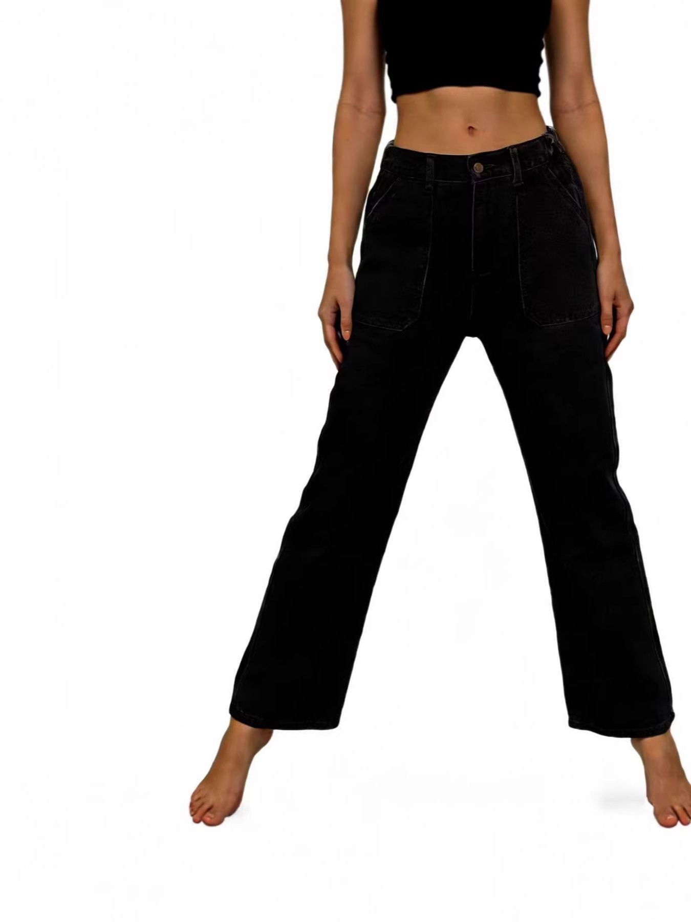 Wide Leg Contrast Stitching Jeans - cas7m