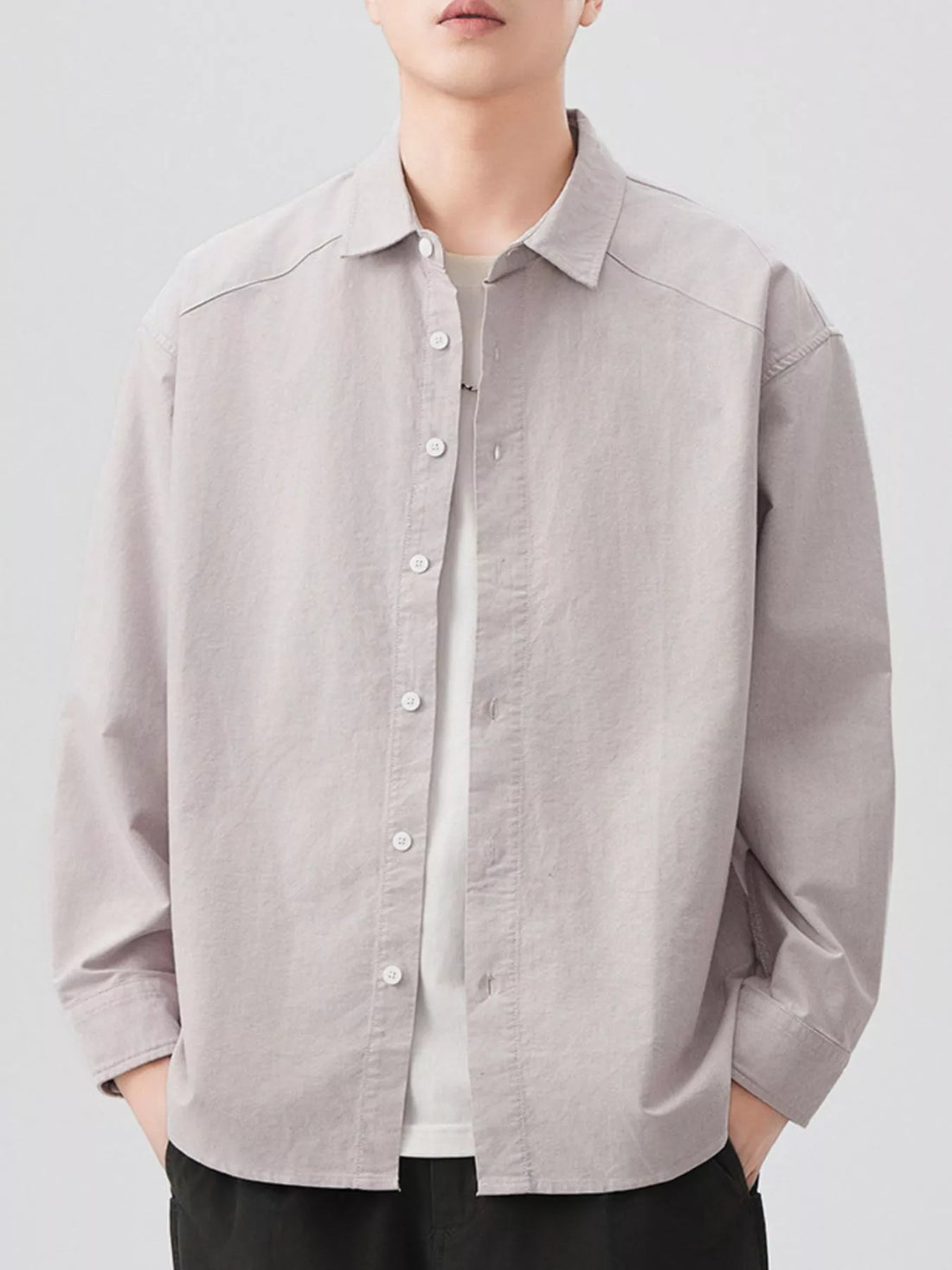 Men's Plus Size Button Up Long Sleeve Shirt - cas7m