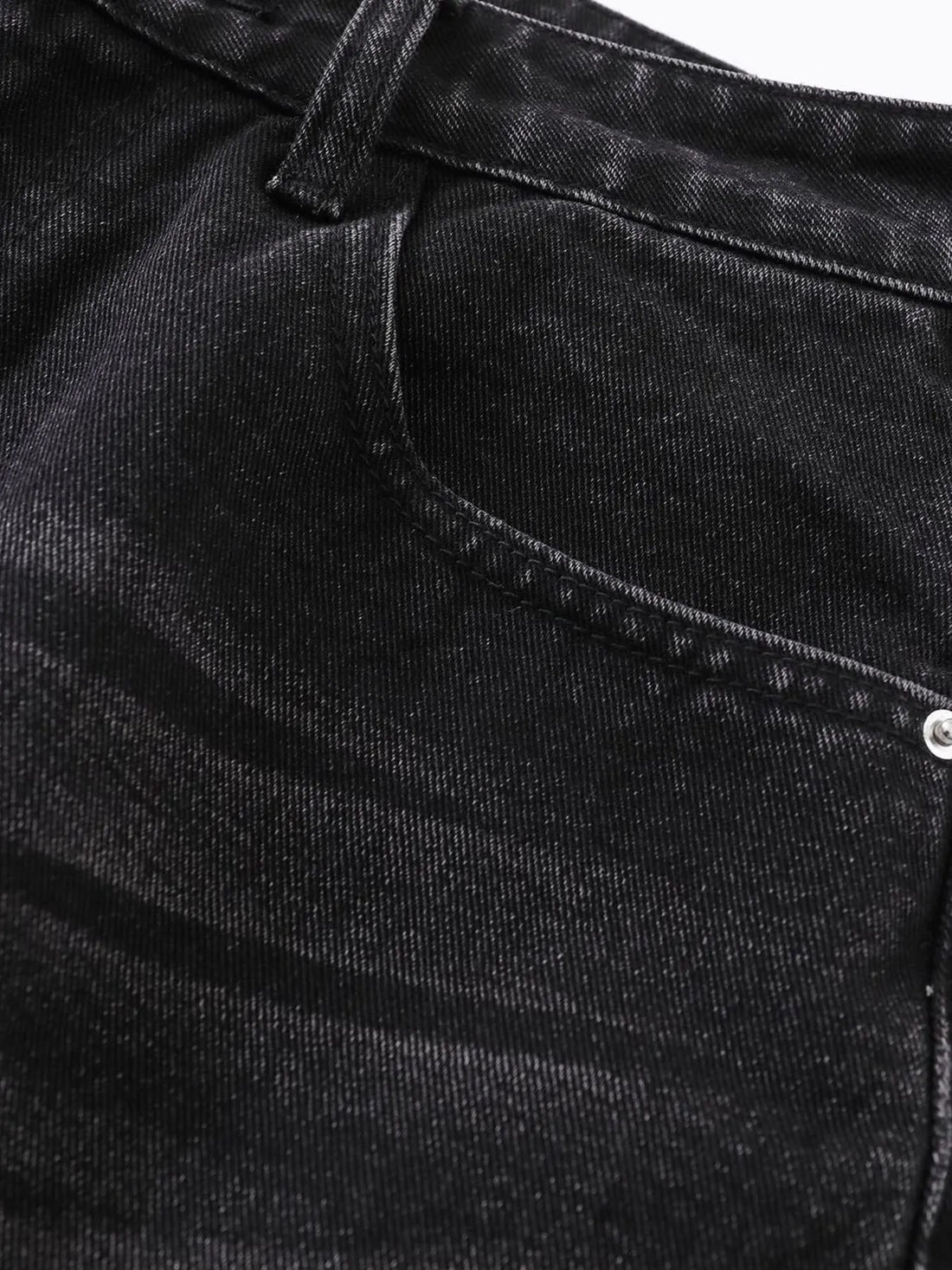 Men's Distressed Denim Shorts with Plaid Patches - cas7m