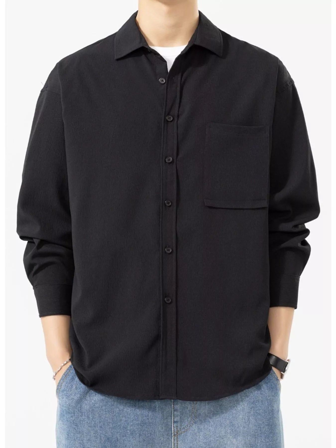 Men's Plus Size Button Up Long Sleeve Shirt - cas7m