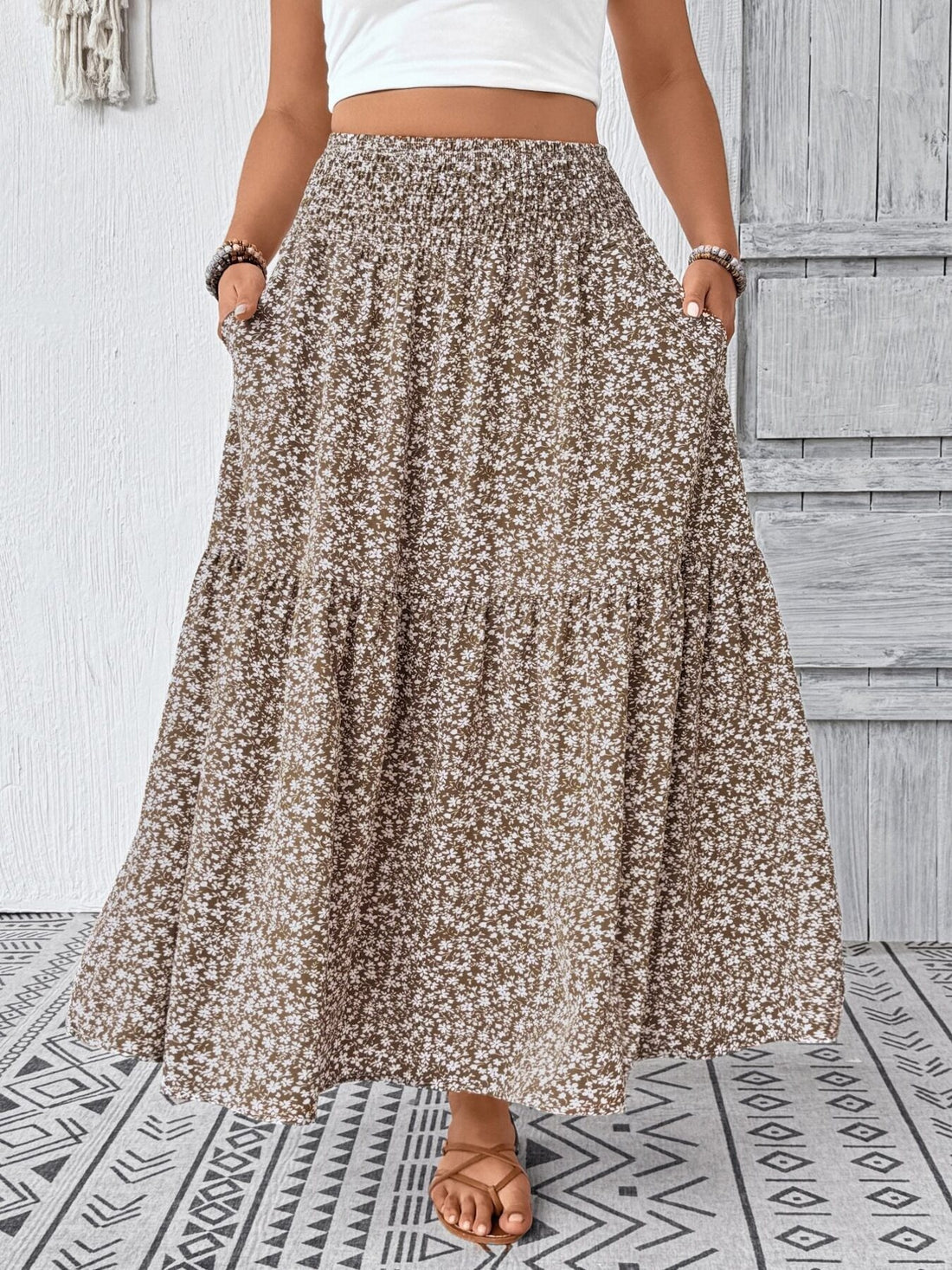Plus Size Floral Print Tiered Skirt - cas7m