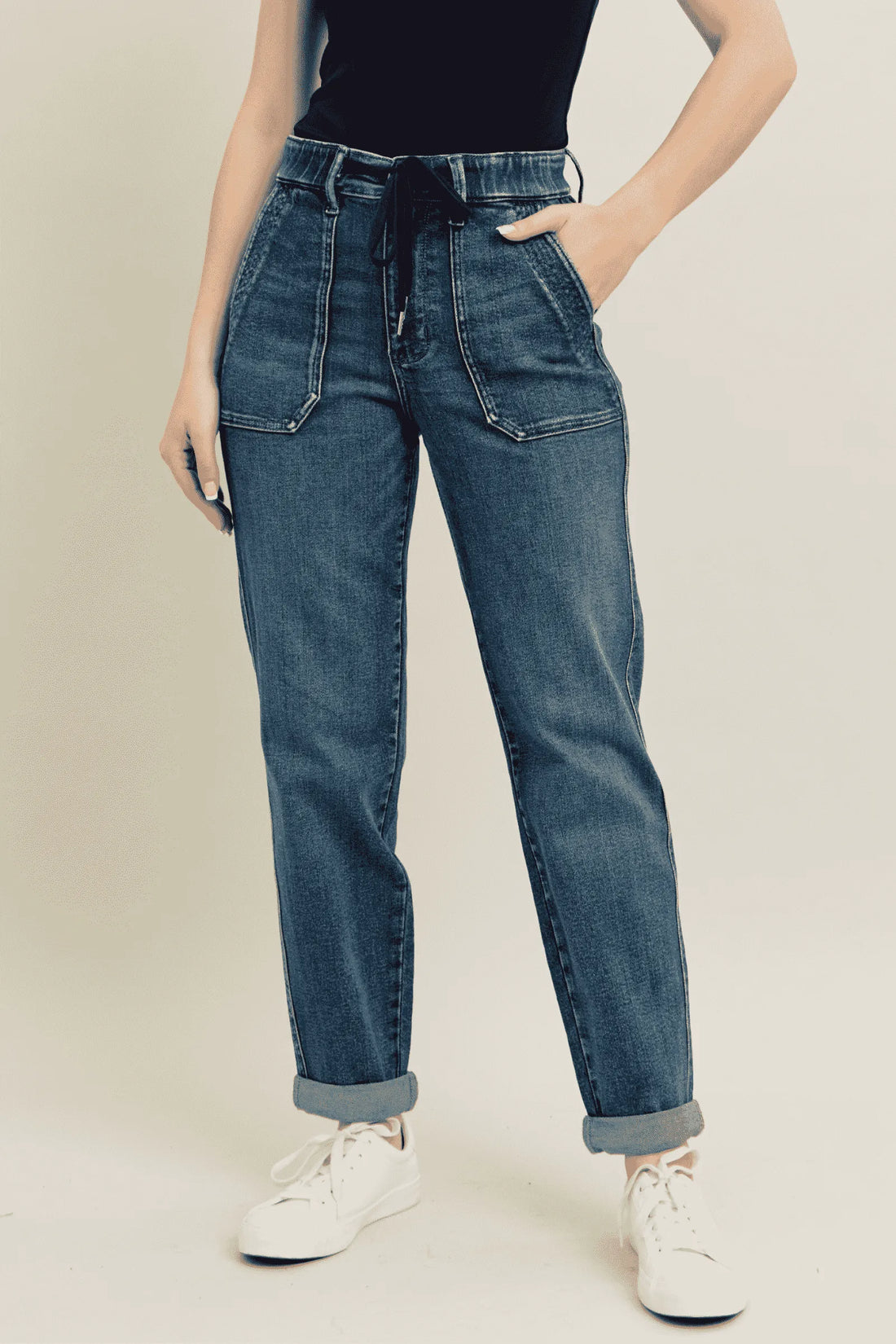 Judy Blue Full Size HW Vintage Wash Jeans w/ Drawstring Plus Size - cas7m