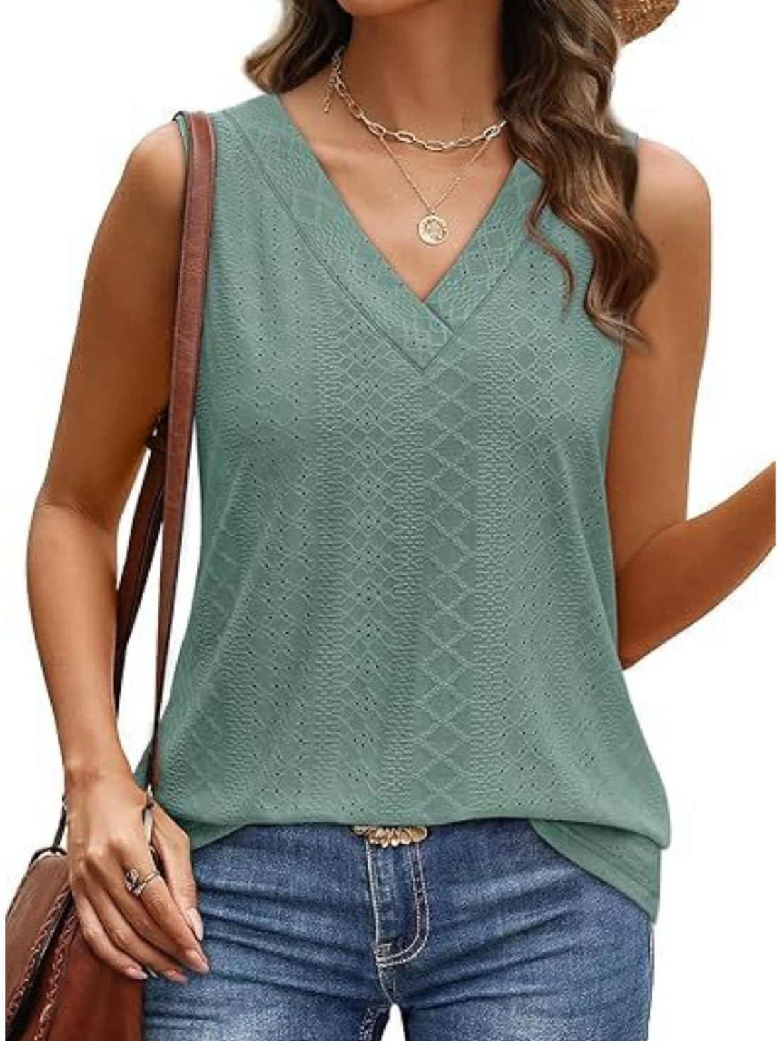 Eyelet V-Neck Tank - cas7m