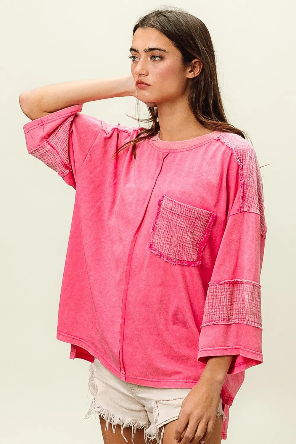 BiBi High-Low Washed T-Shirt - cas7m