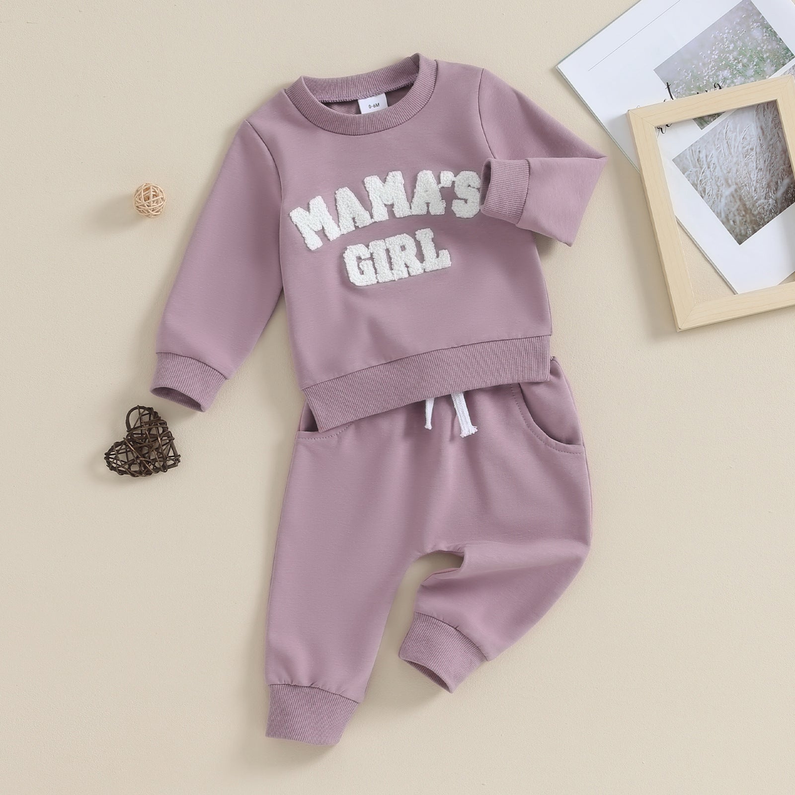 Baby Girl Solid Color Letters Embroidered Sweater Long Sleeve Trousers Suit - cas7m