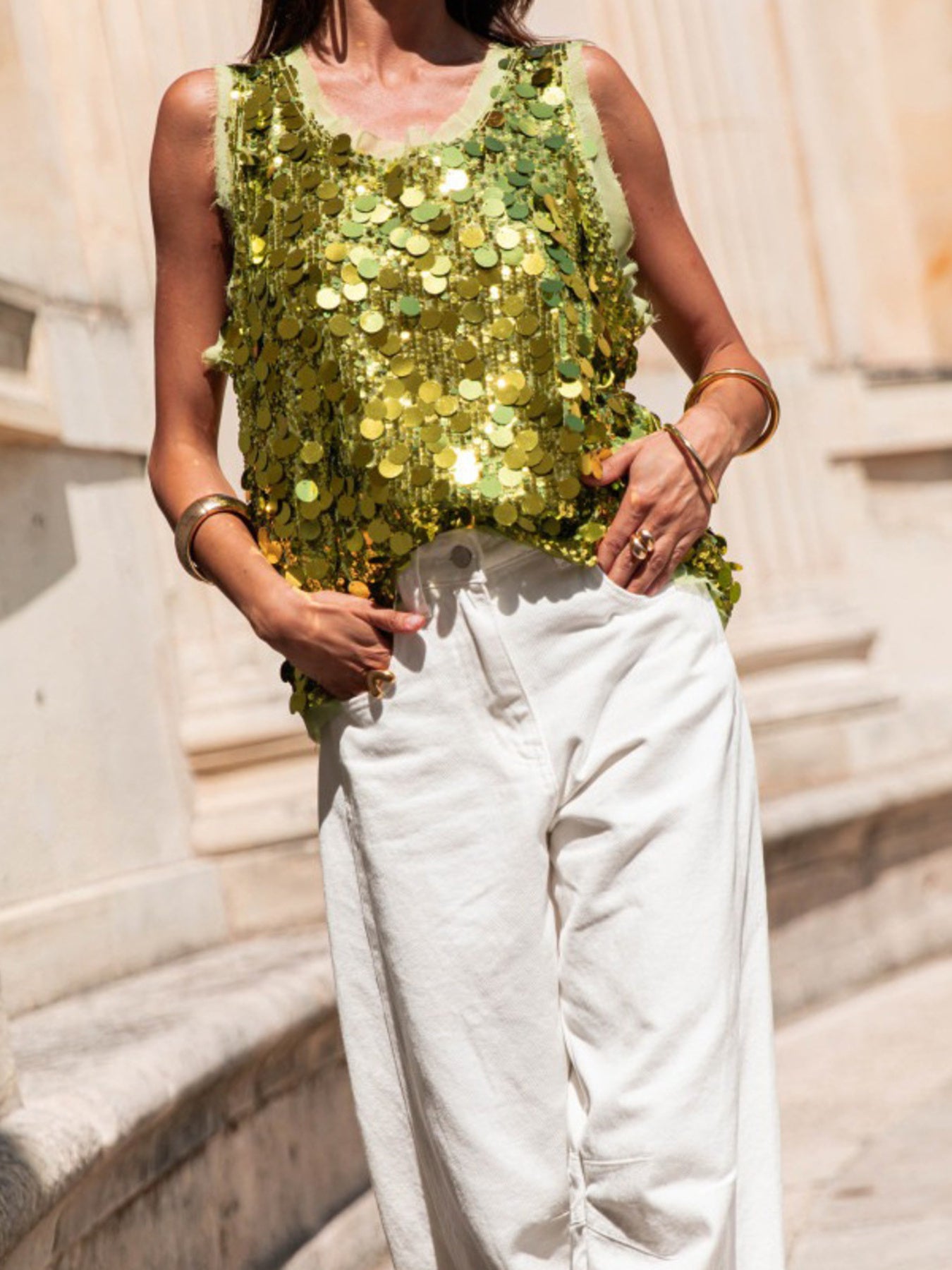 Sequin Round Neck Tank - cas7m