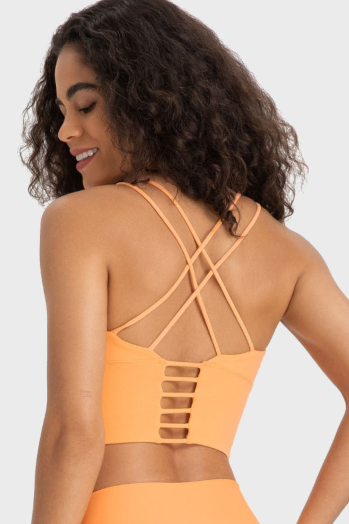 Sporty Yoga Cutout Crisscross Top with Removable Padding - cas7m