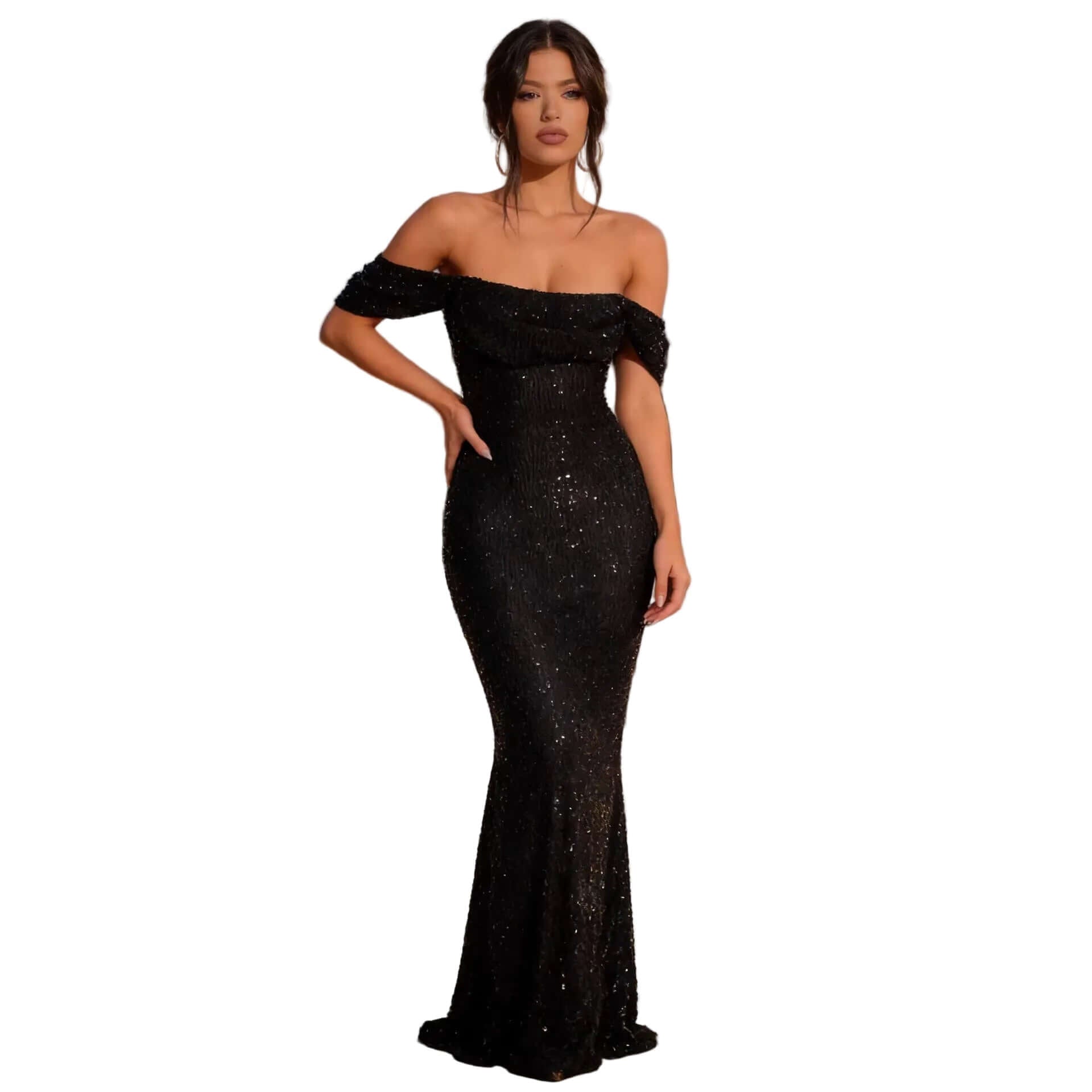 Women's Sexy Sequin Off-Shoulder Split Dress - Sparkly Off Shoulder Summer Party Long Dresses Evening Party Gown - cas7m