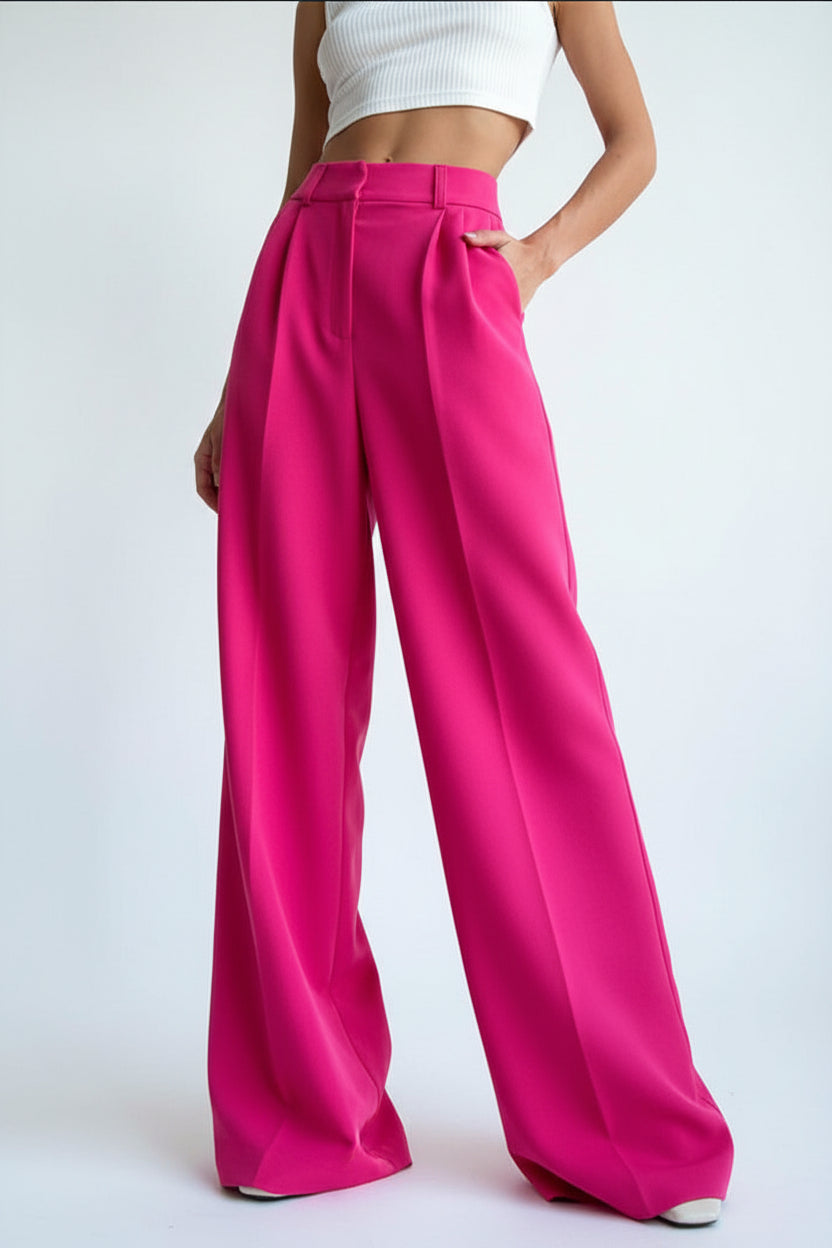Womens Casual High-Waist Wide-Leg Suit Pants Solid Color Slimming And Stylish - cas7m