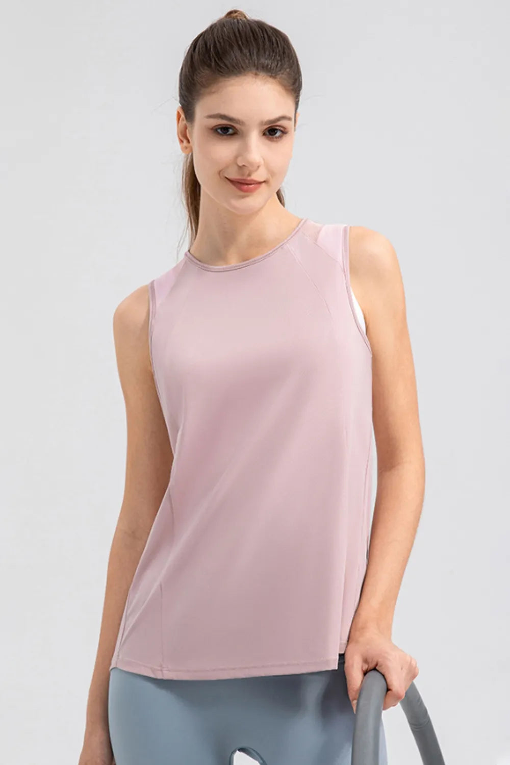 Round Neck Wide strap Active Tank - cas7m