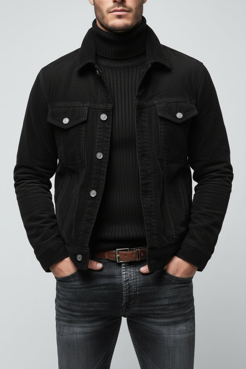 Men's Full Size Corduroy Button-Down Jacket Plus Size - cas7m