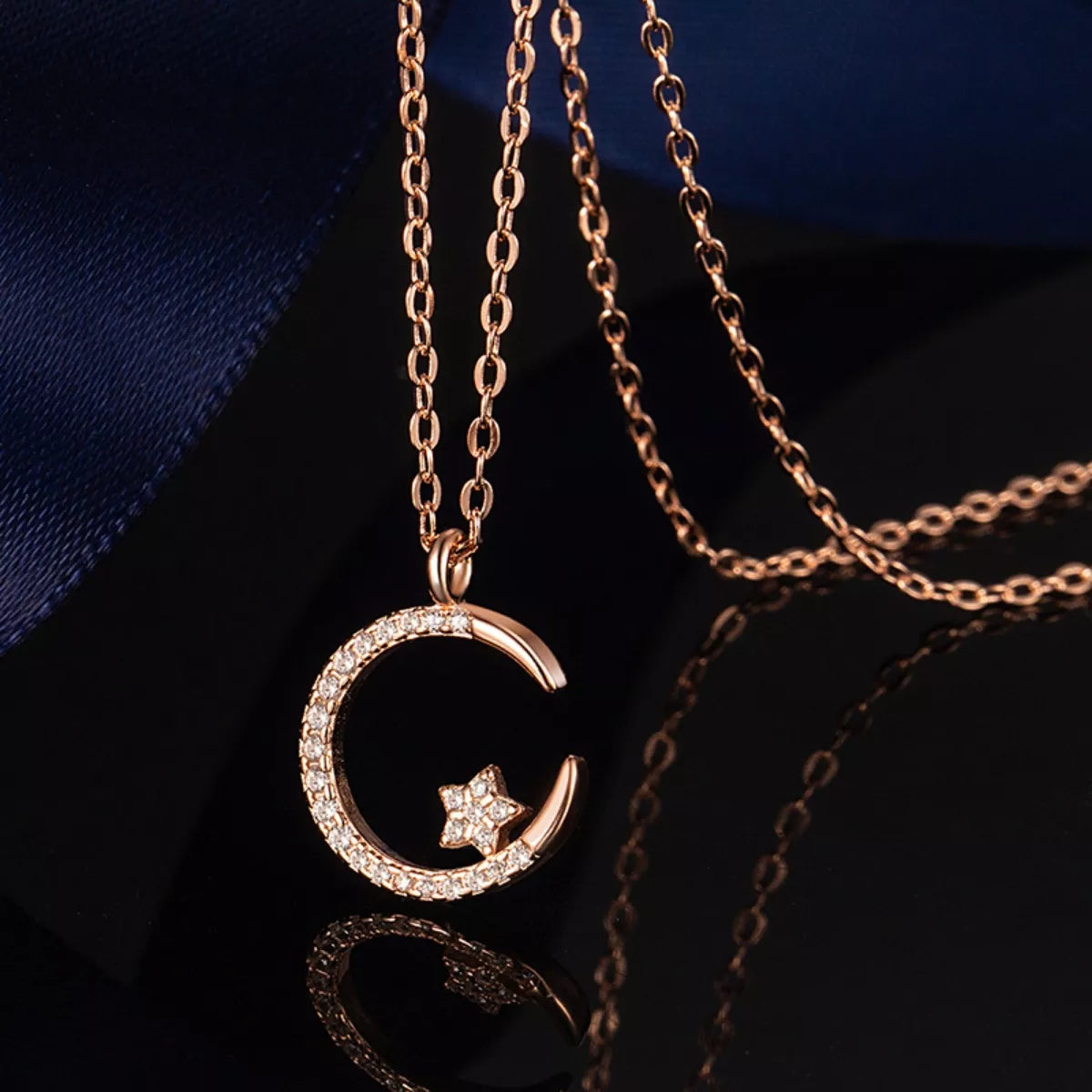 Crescent Moon Star Pendant Necklace - cas7m
