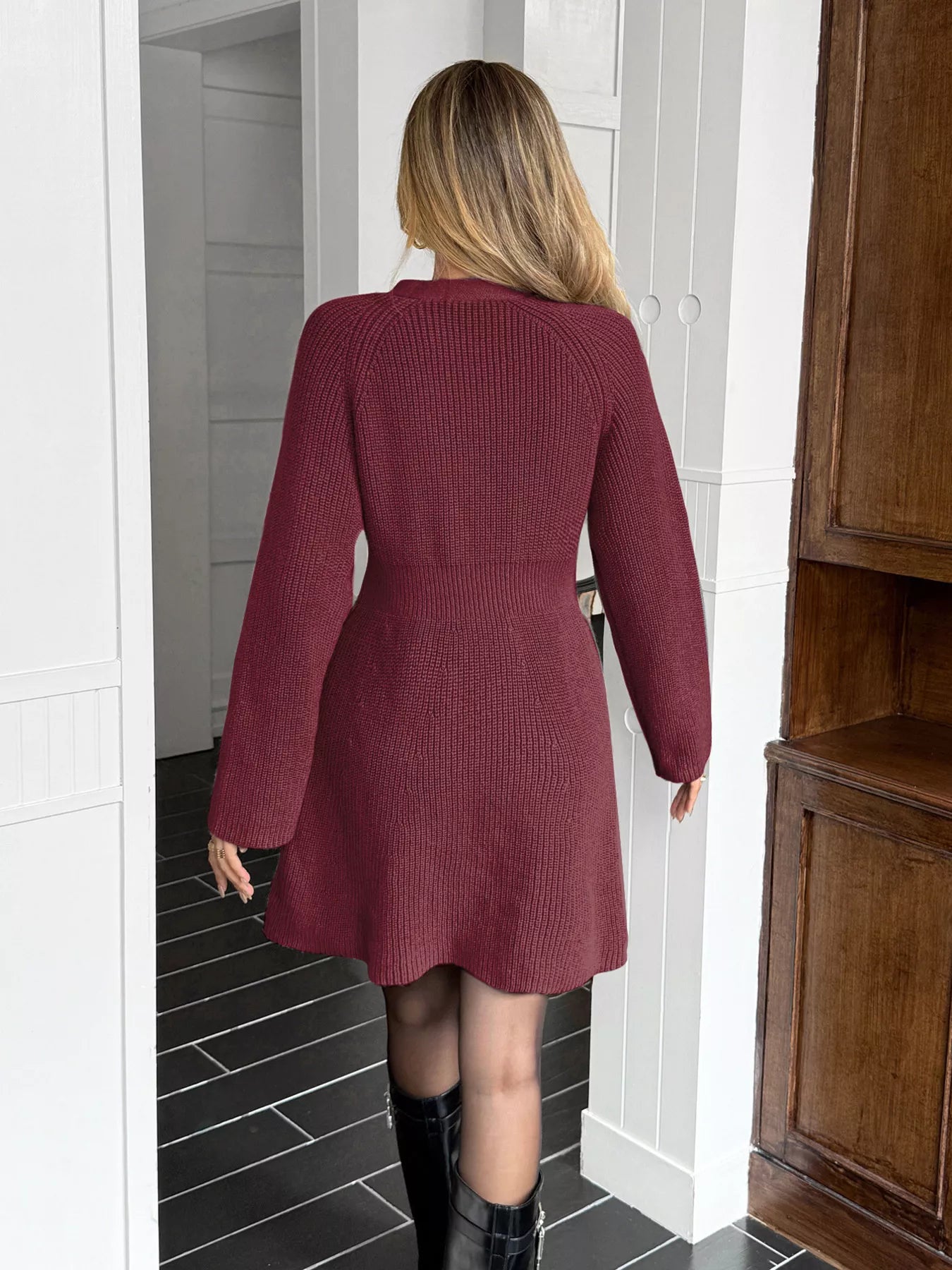 Button-Down Knitted Sweater Dress - cas7m