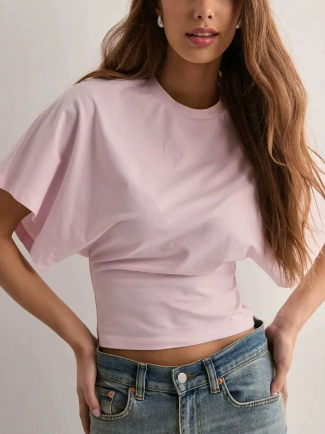 Batwing Sleeve Fitted Waist T-Shirt - cas7m