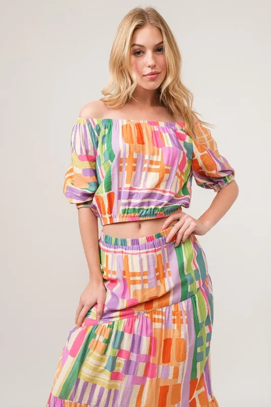 And The Why Asymmetric Geo Printed Tiered Maxi Skirt - cas7m