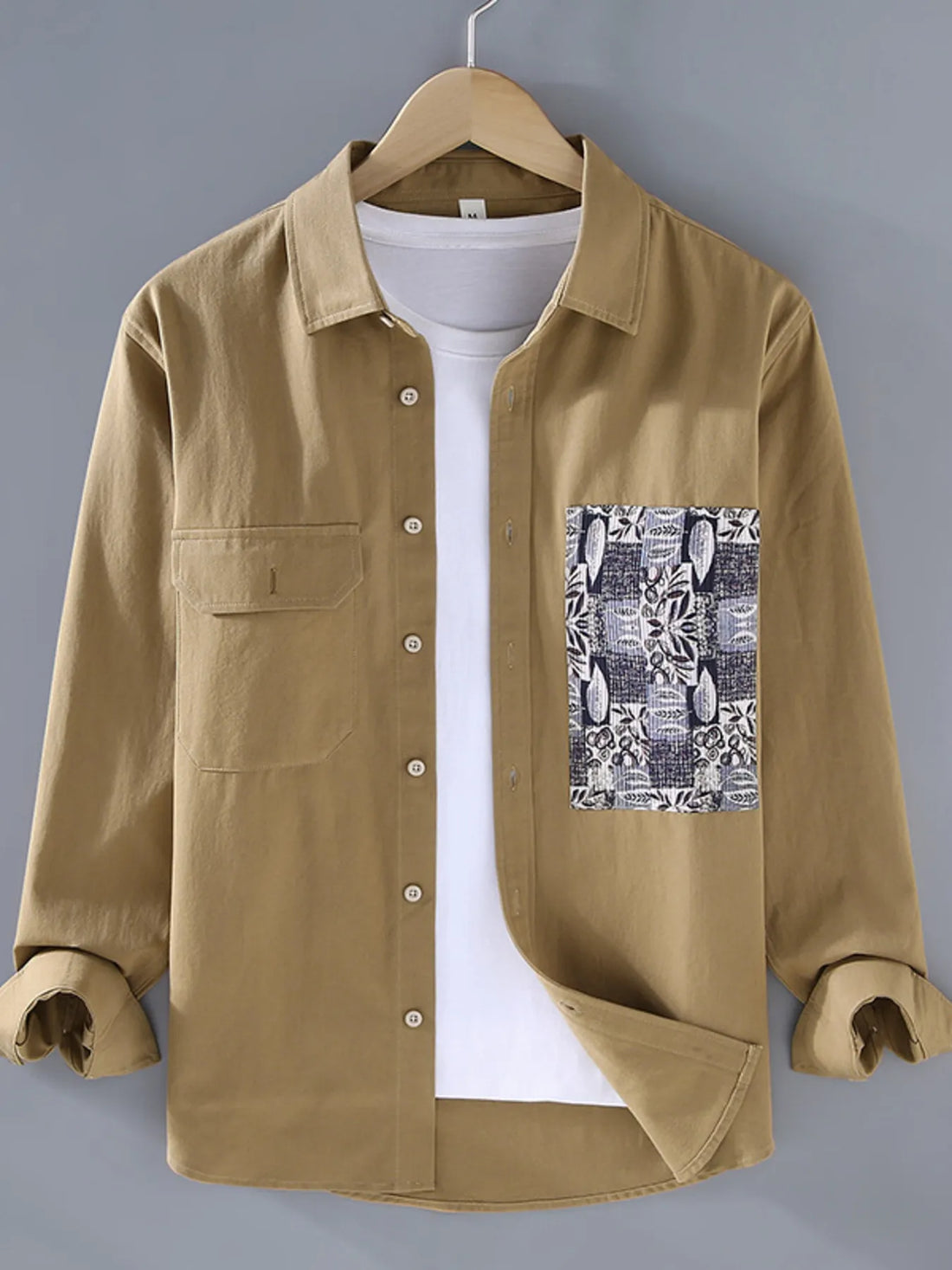 Men's Plus Size Button Up Long Sleeve Shirt - cas7m