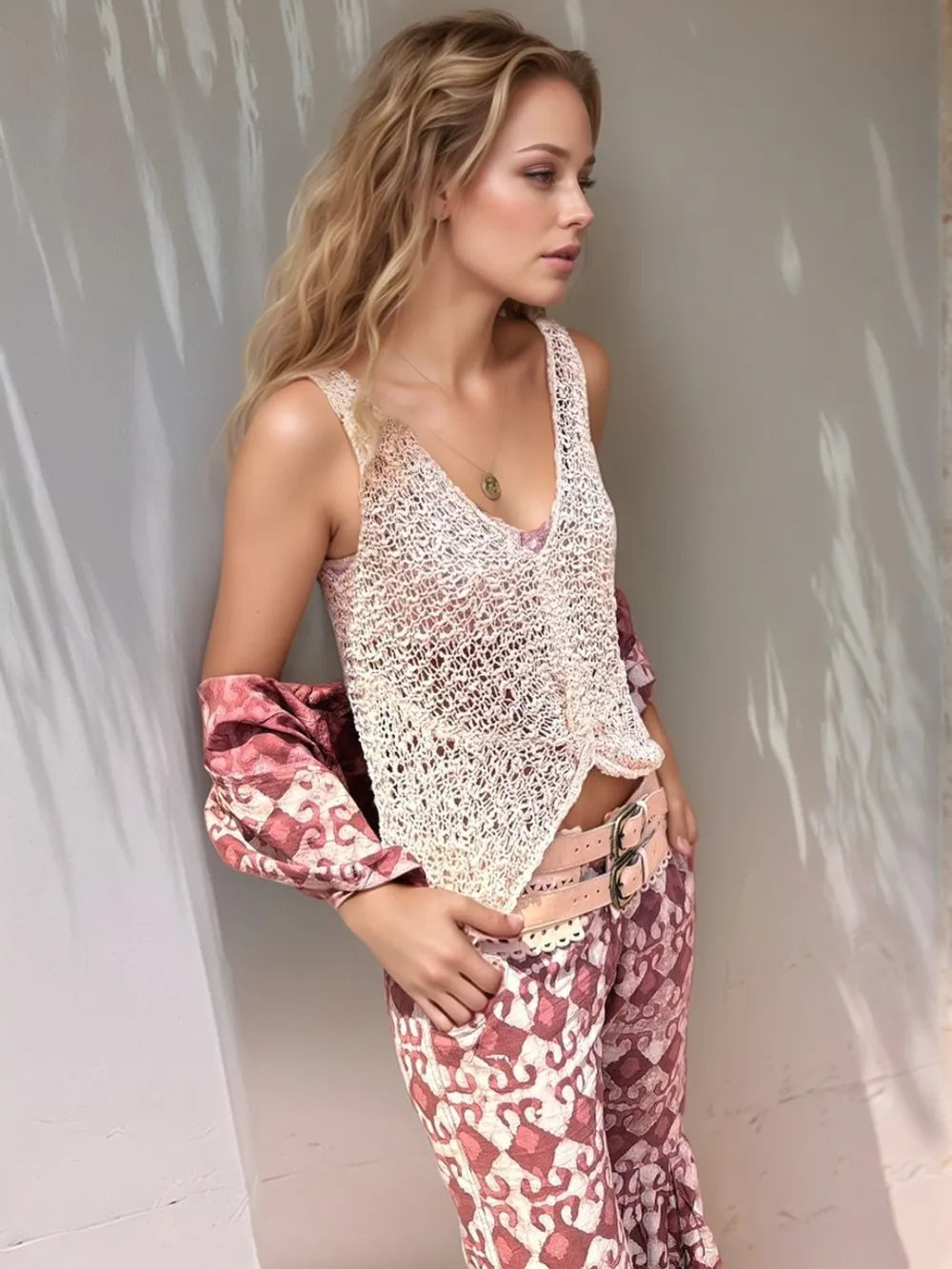 Crochet V-Neck Tank - cas7m