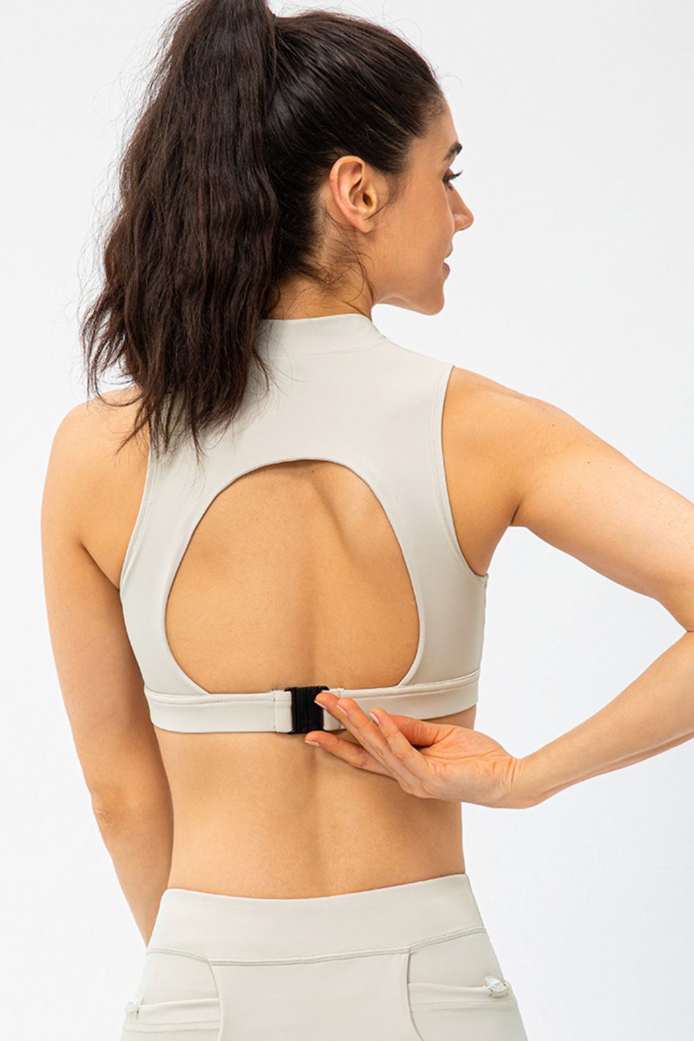 Full Size Cropped Cutout Back Zipper Front Active Tank Top - cas7m
