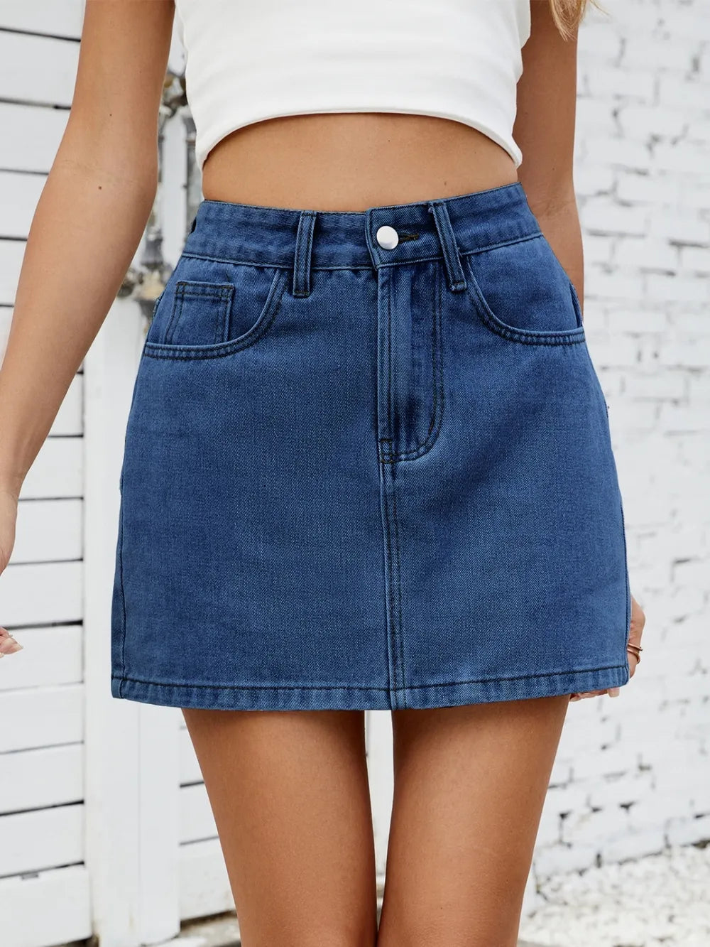 Solid Mini Denim Skirt - cas7m