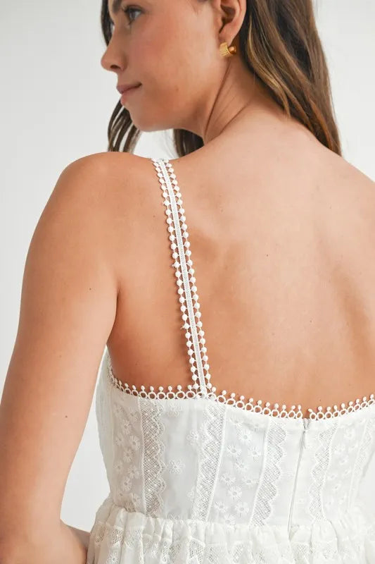 MABLE Eyelet Lace Babydoll Mini Cami Dress - cas7m